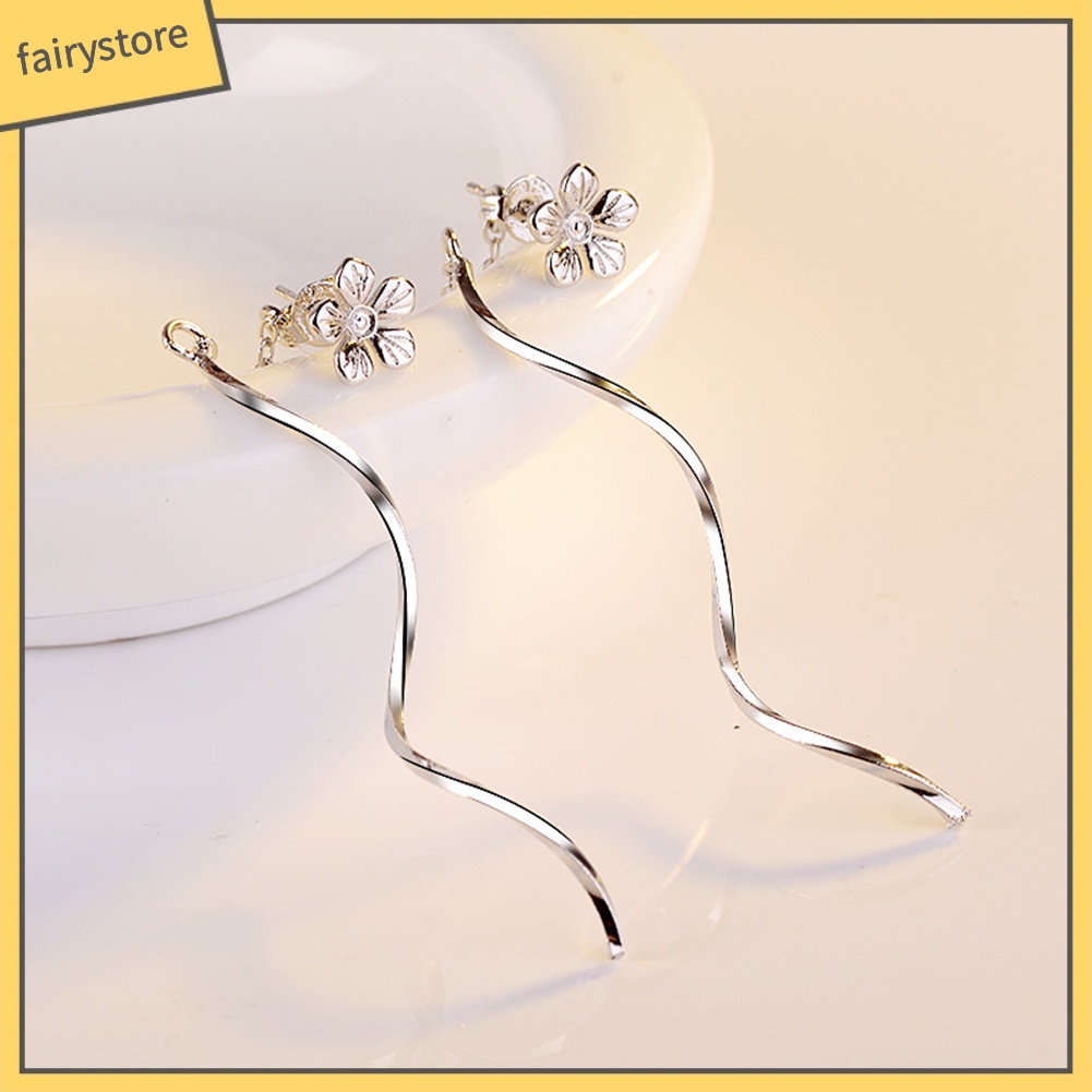 Bông Tai Chuỗi Dài Hình Hoa Tua Rua Gợn Sóng Thời Trang Cho Nữ