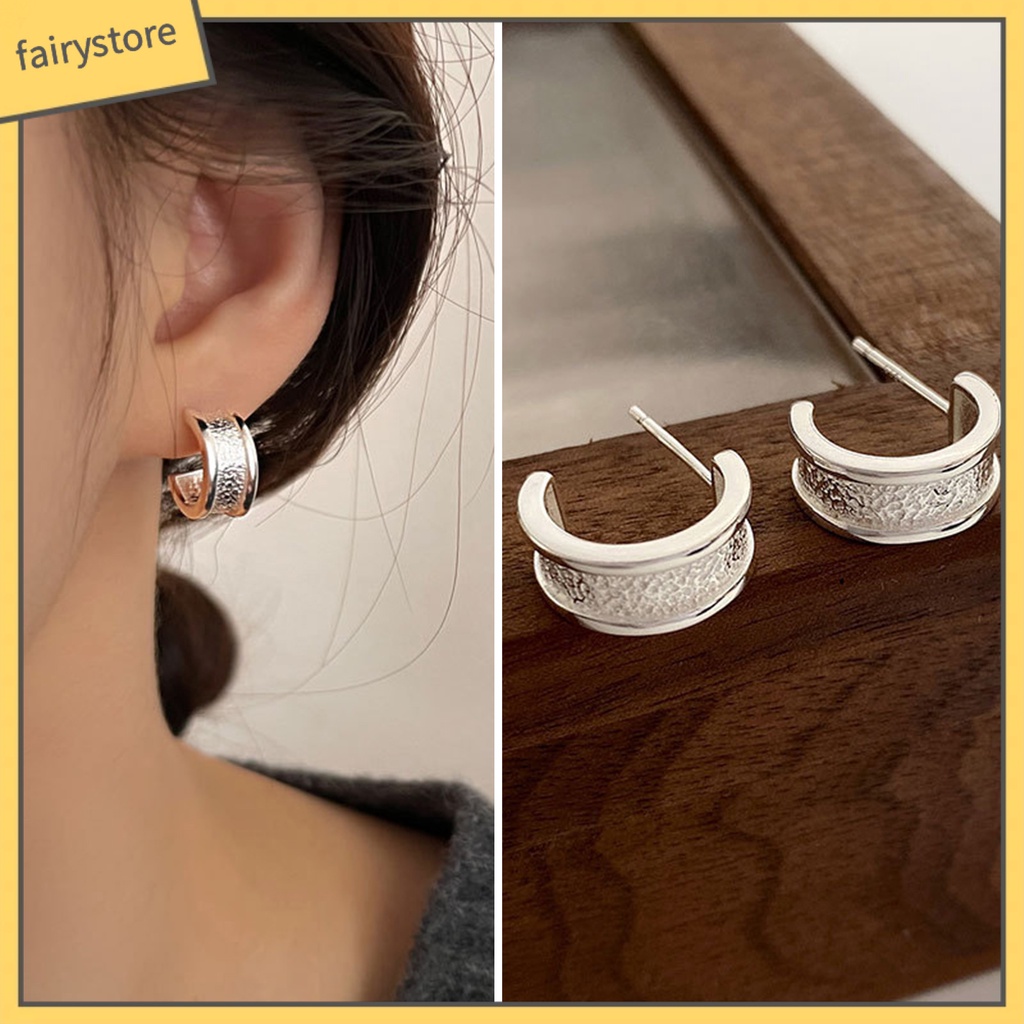 1 Đôi Bông Tai Hình Chữ C Chống Dị Ứng Thời Trang Dành Cho Nữ