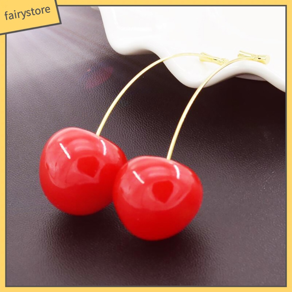 Bông Tai Hình Trái Cherry Đỏ Bằng Nhựa Dễ Thương Cho Nữ