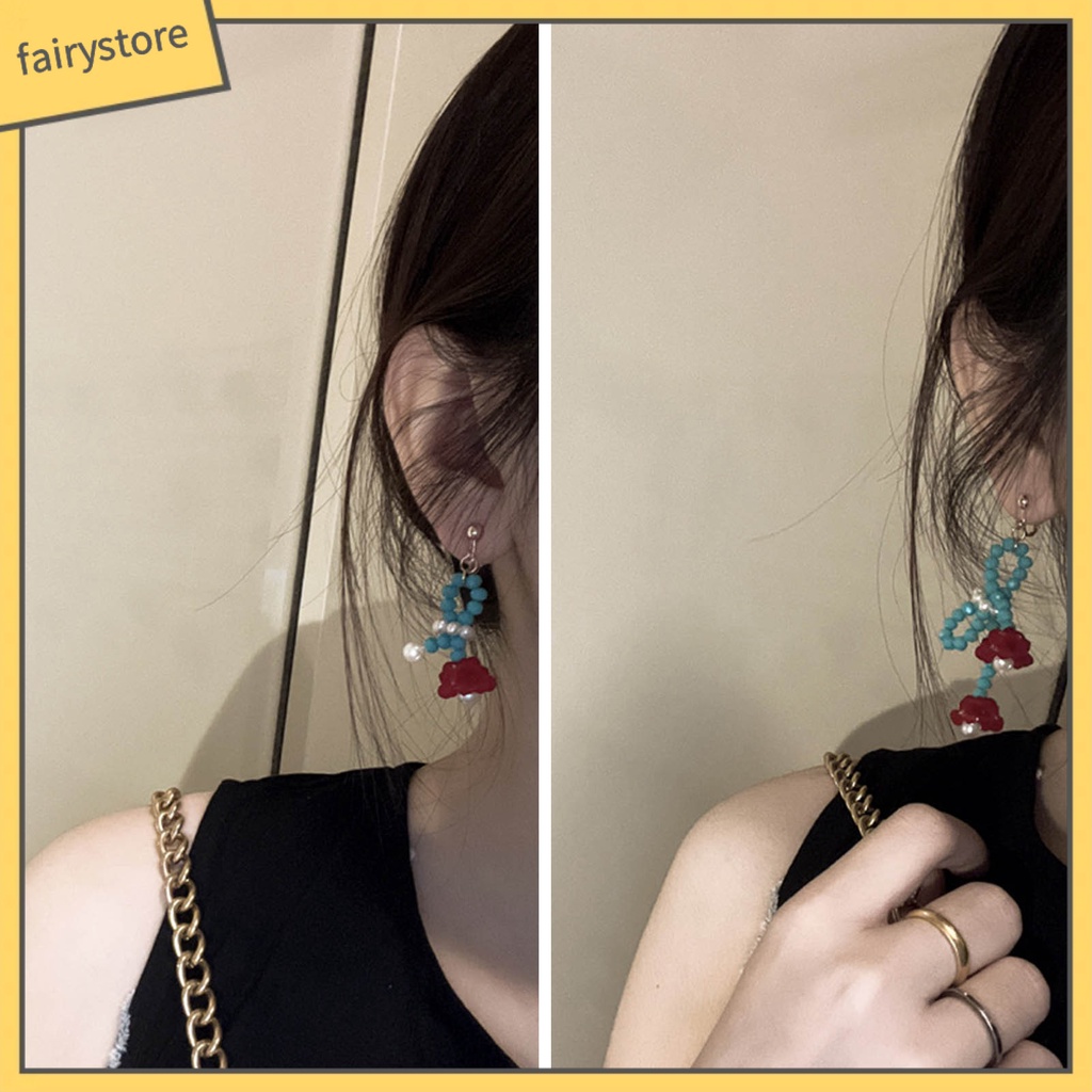 Bông Tai Hạt Dẻ Đính Hoa Ngọc Trai Nhân Tạo Phối Tua Rua Thời Trang Thanh Lịch Cho Nữ