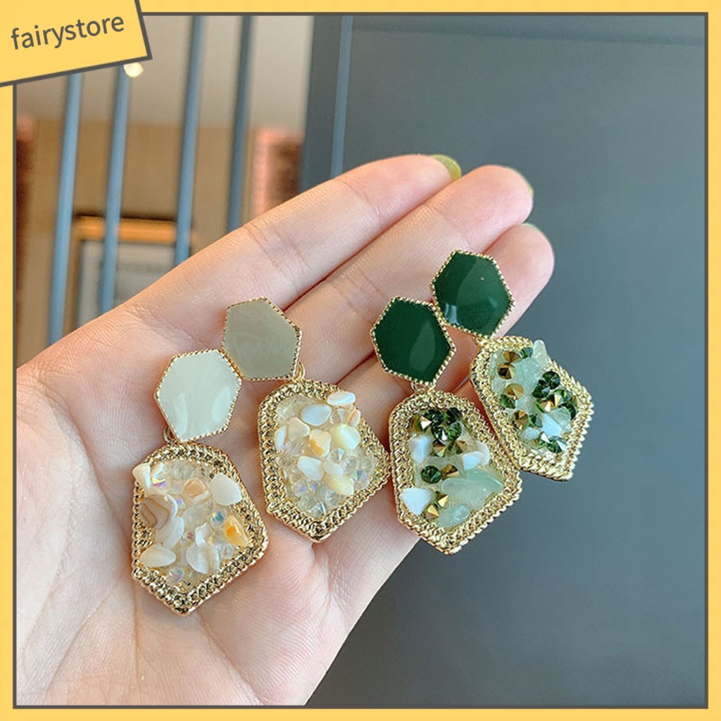 Khuyên Tai Dáng Dài Đính Đá Tự Nhiên Phong Cách Retro Thanh Lịch