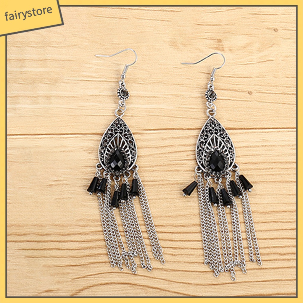 1 Đôi Bông Tai Dáng Dài Đính Đá Chống Mồ Hôi Phong Cách Trung Hoa Thời Trang