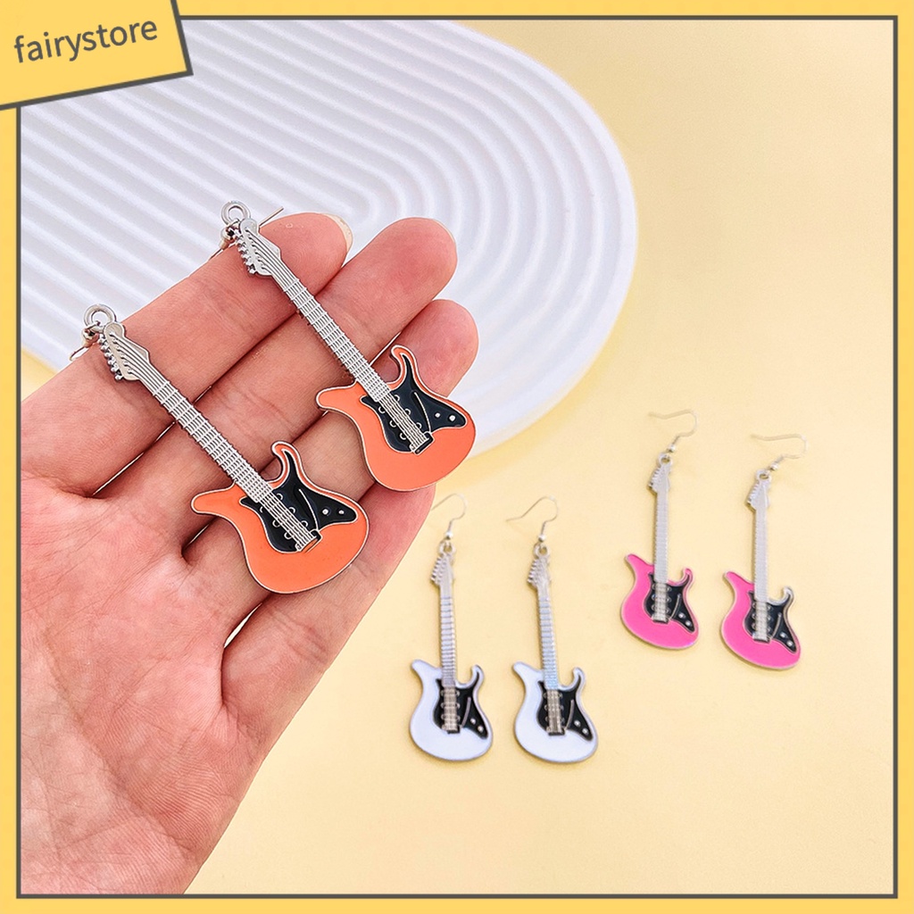 [FRO] 1 Đôi Bông Tai Thời Trang Bắt Sáng Tốt Hình Đàn Guitar Điện Bằng Hợp Kim Tinh Tế Sang Trọng Cho Nữ