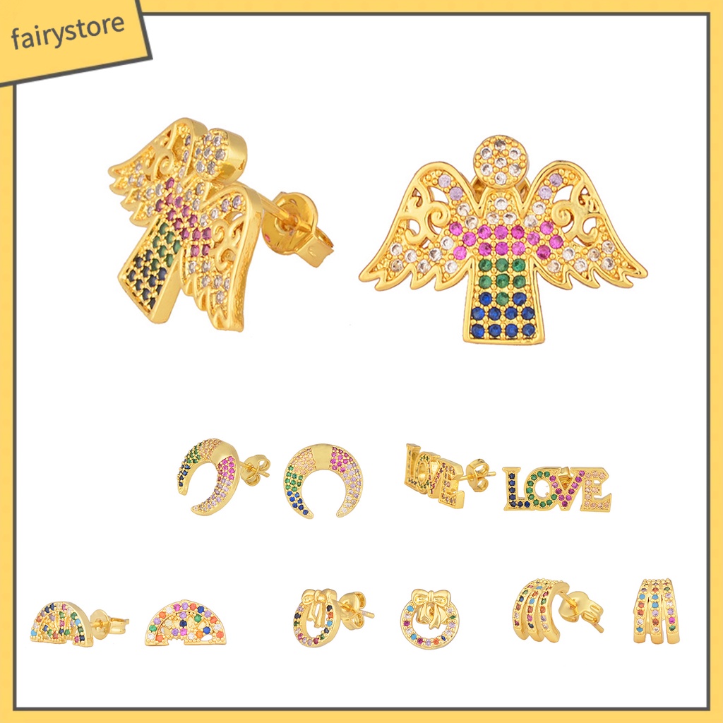 1 Đôi Bông Tai Hình Mặt Trăng Đính Đá Nhiều Màu Bằng Hợp Kim