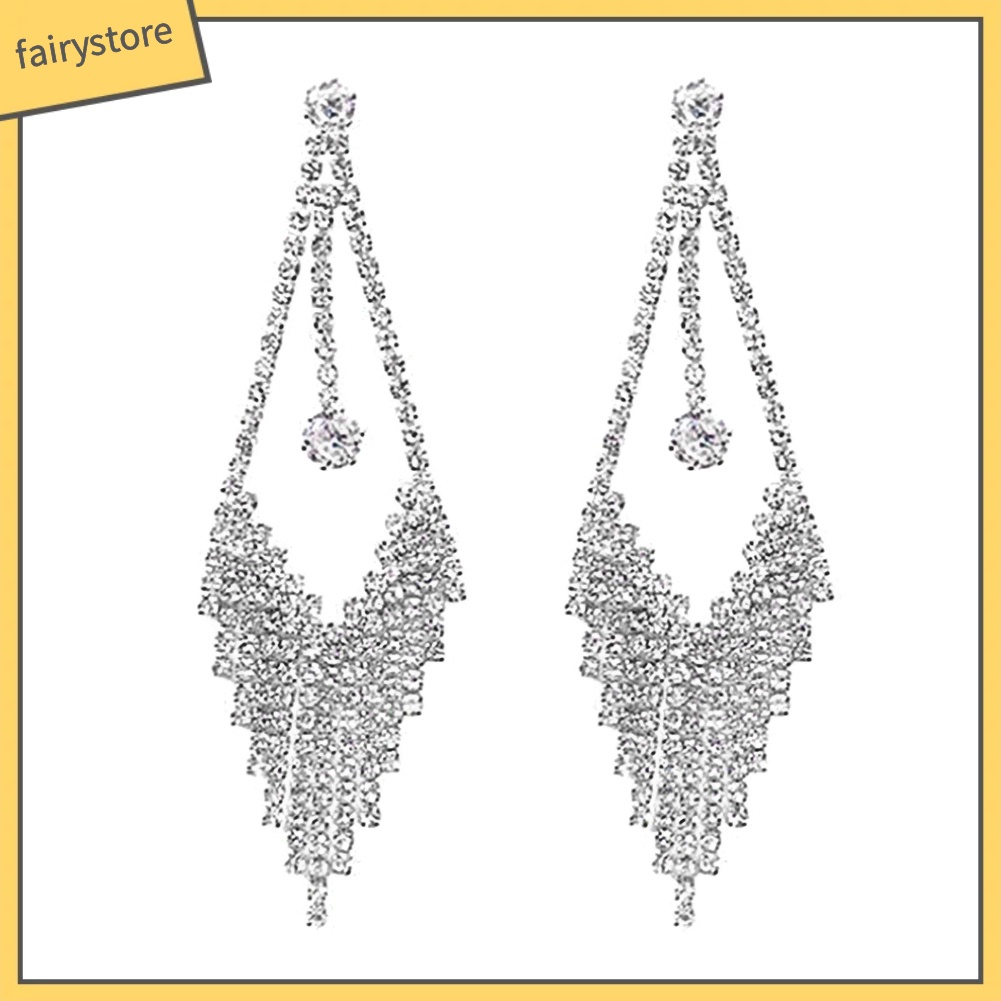 Bông Tai Dáng Dài Đính Đá Phối Tua Rua Sang Trọng Cho Nữ