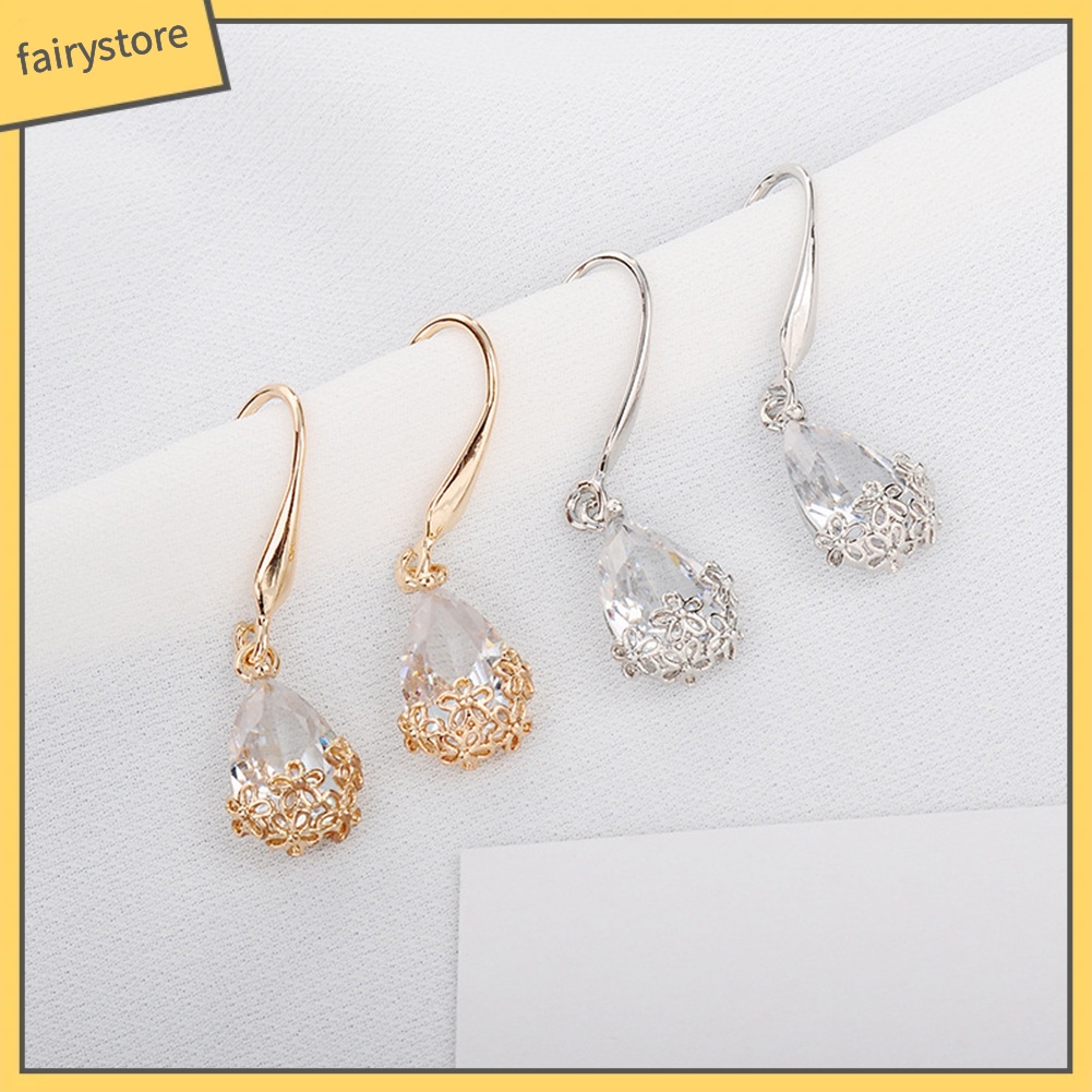 Bông Tai Kim Loại Hình Giọt Nước Đính Đá Zircon Phong Cách Vintage Dành Cho Nữ