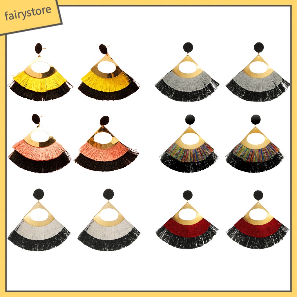 1 Đôi Bông Tai Hình Vỏ Sò Đính Tua Rua Phong Cách Bohemian Thời Trang
