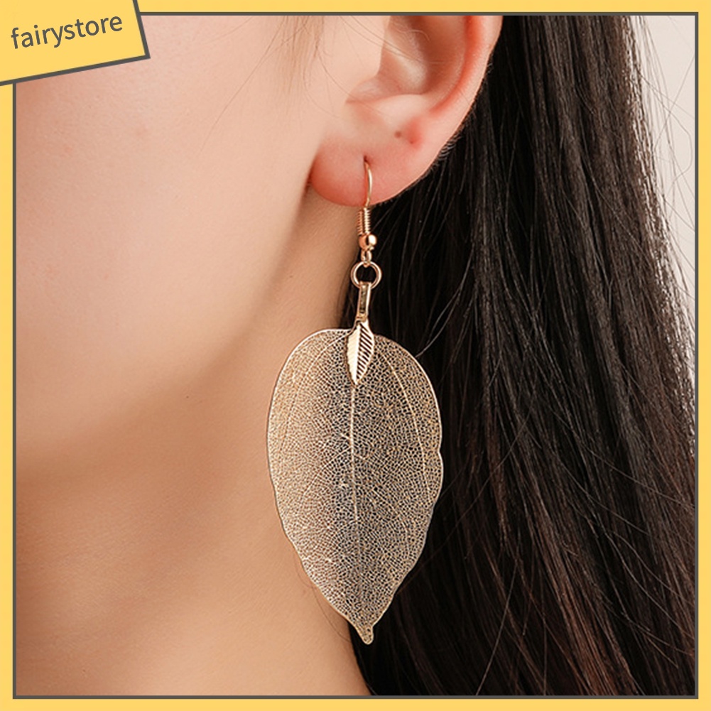 Bông Tai Hình Chiếc Lá Thiết Kế Đục Lỗ Phong Cách Cổ Điển Thời Trang Cho Nữ