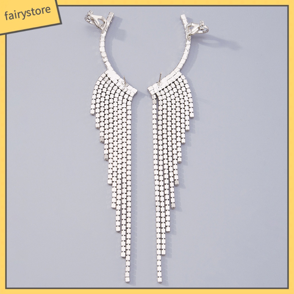 1 Đôi Bông Tai Dáng Dài Tua Rua Đính Đá Thời Trang