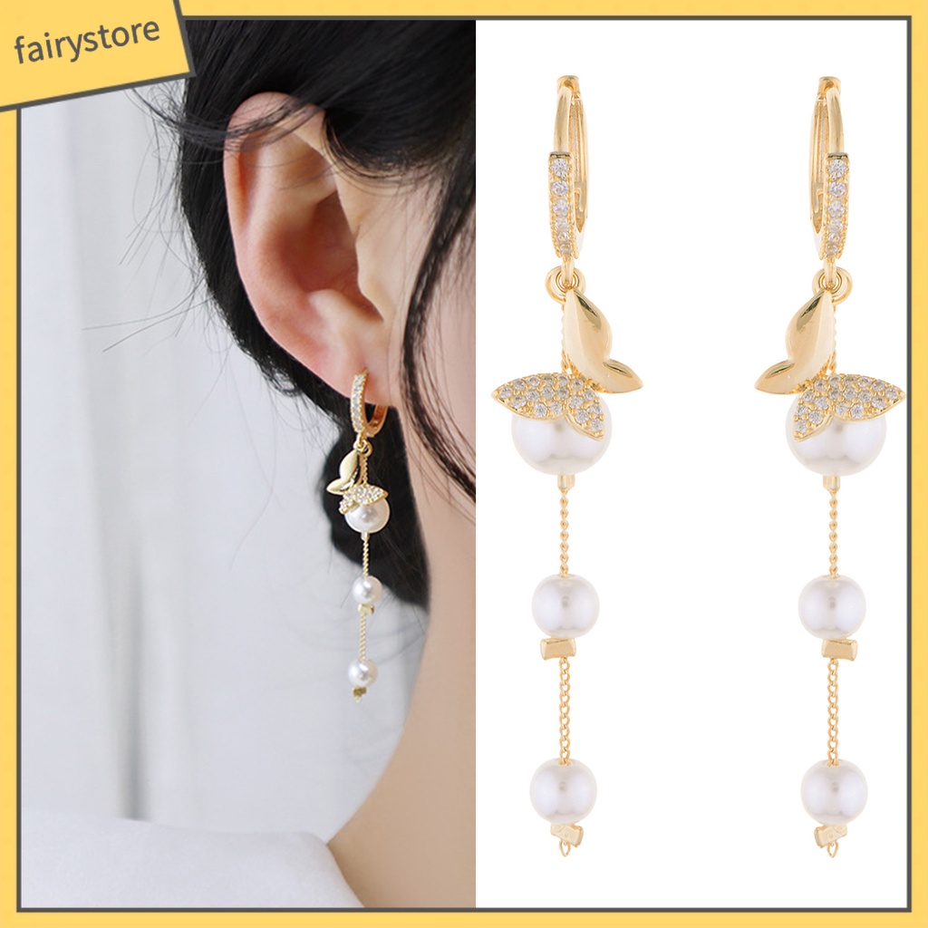 1 Đôi Bông Tai Tua Rua Hình Bướm Đính Ngọc Trai Nhân Tạo Phong Cách Hàn Quốc Dành Cho Nữ