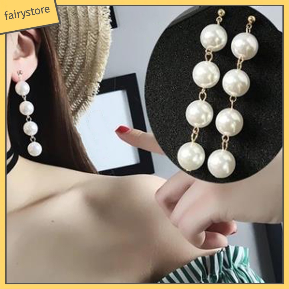 Khuyên Tai Dáng Dài Đính Ngọc Trai Giả Thanh Lịch Cho Nữ