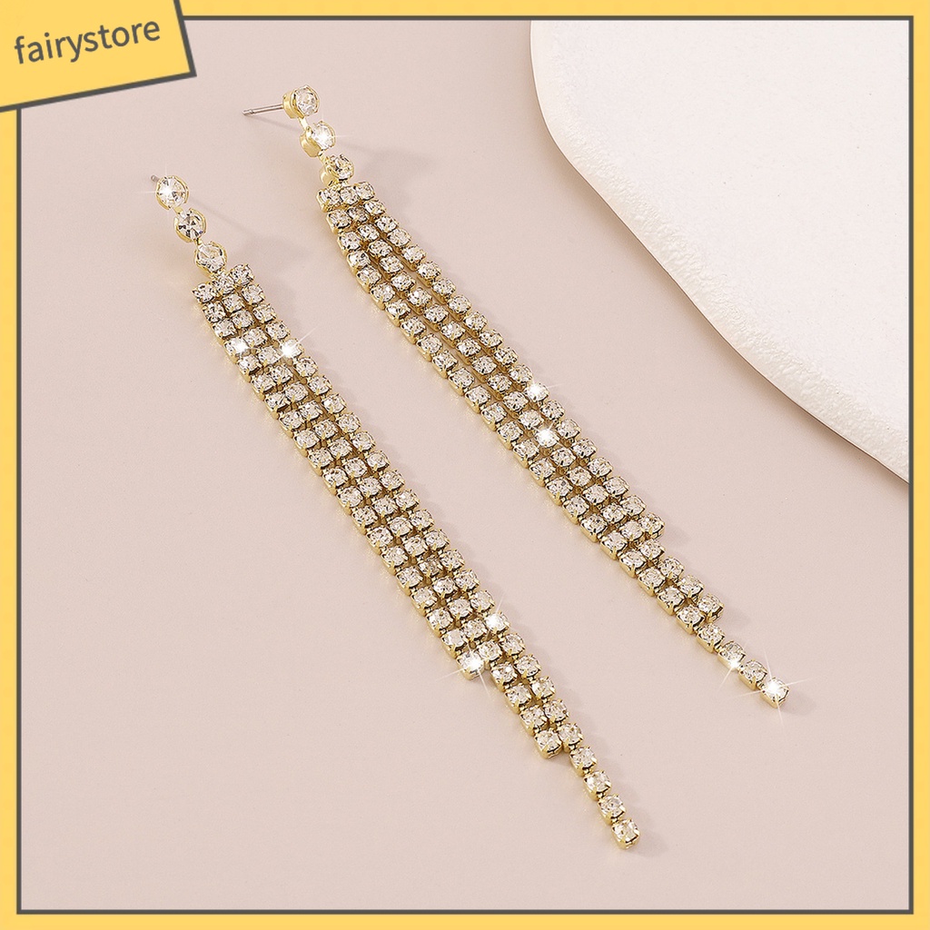 1 Đôi Bông Tai Dáng Dài Đính Đá Lấp Lánh Thời Trang Dự Tiệc Cưới