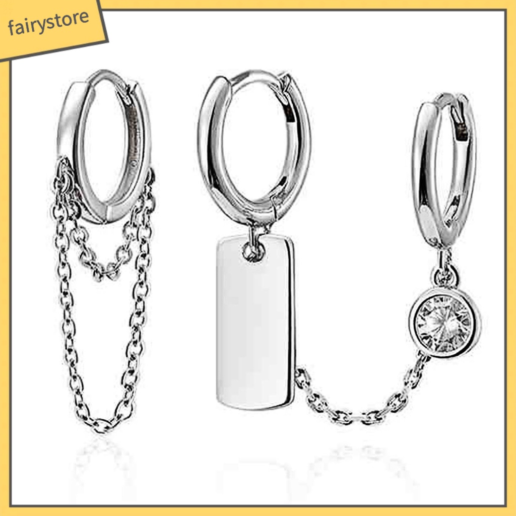 Set 2 Khuyên Tai Tròn Không Đối Xứng Bằng Hợp Kim