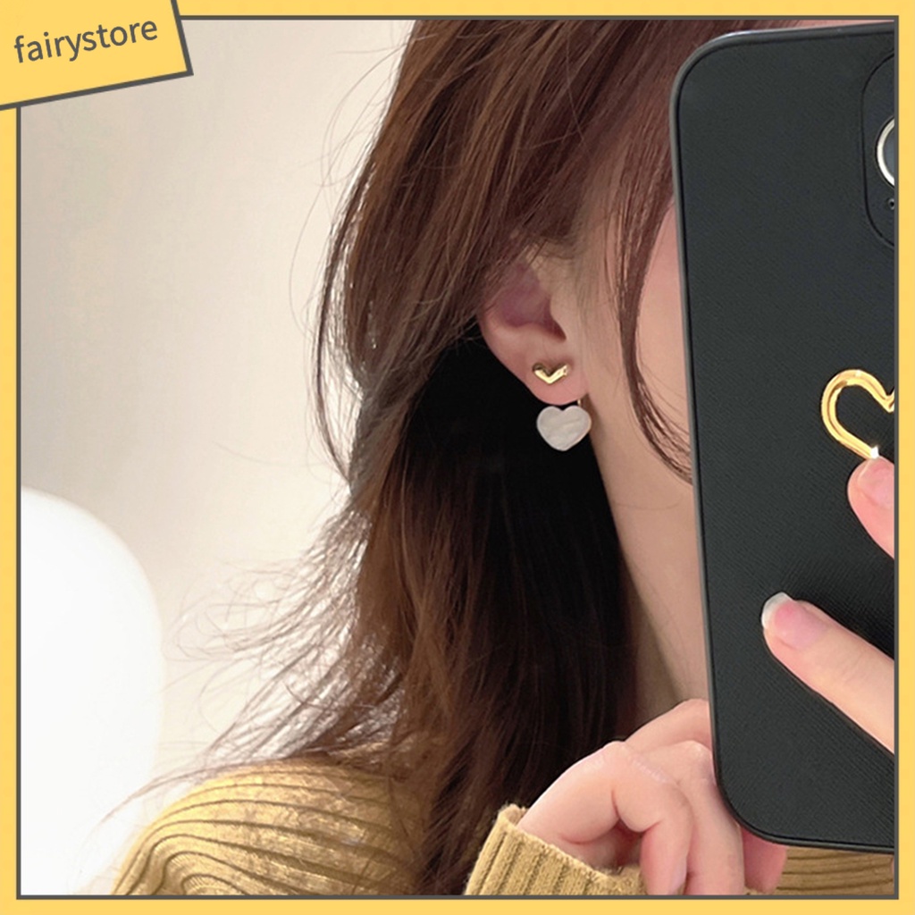 1 Đôi Bông Tai Hình Trái Tim Đính Đá Quý Nhân Tạo Màu Sắc Tươi Sáng Dễ Thương