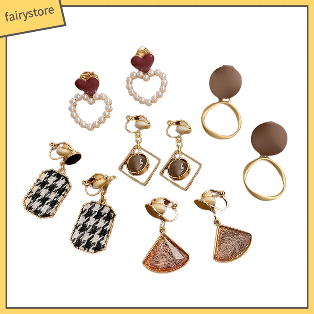 [FRO] Set 5 Đôi Bông Tai Dáng Dài Đính Ngọc Trai Giả Hình Chữ D Cho Tiệc Cưới