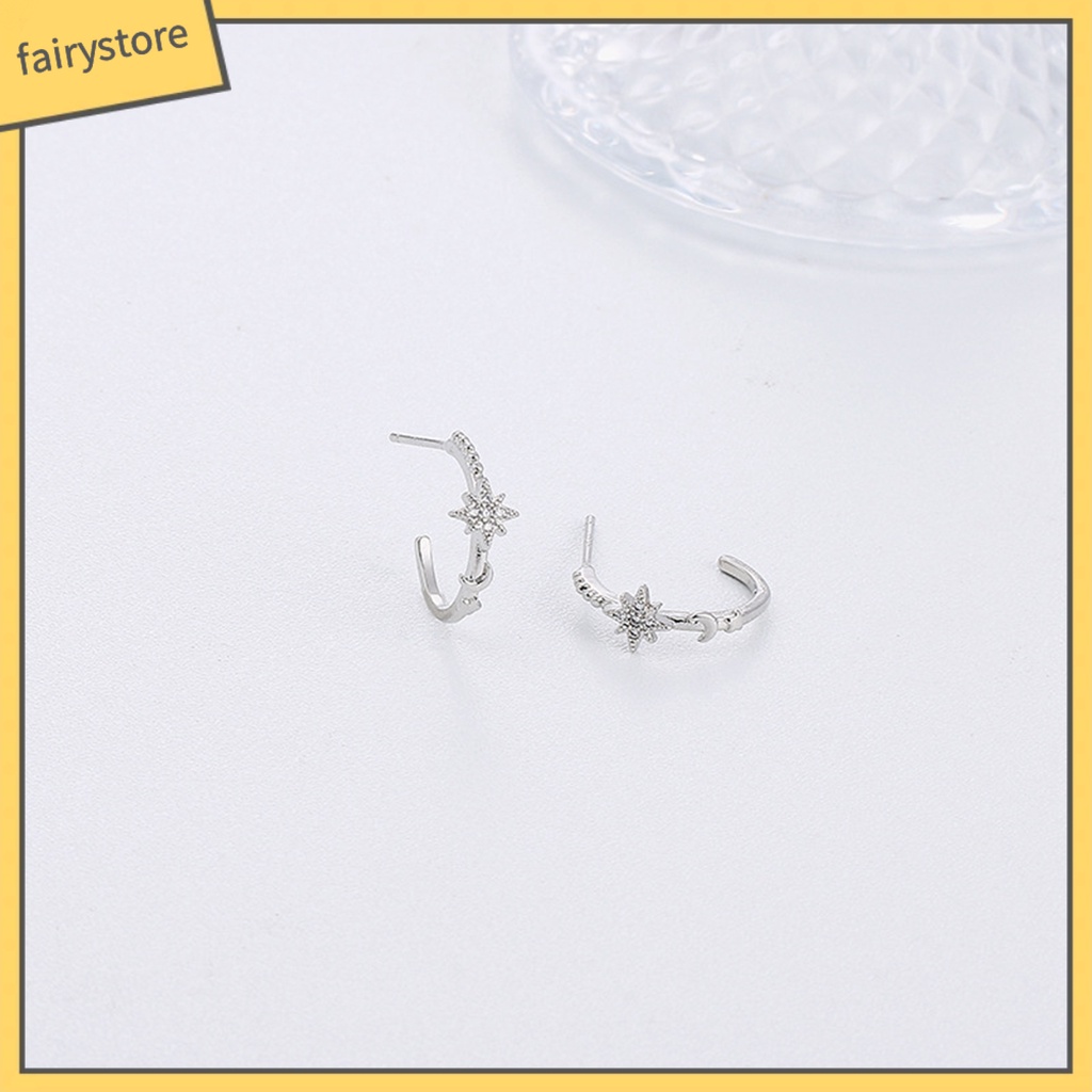 1 Khuyên Tai Hình Trăng Sao Đính Đá Thời Trang