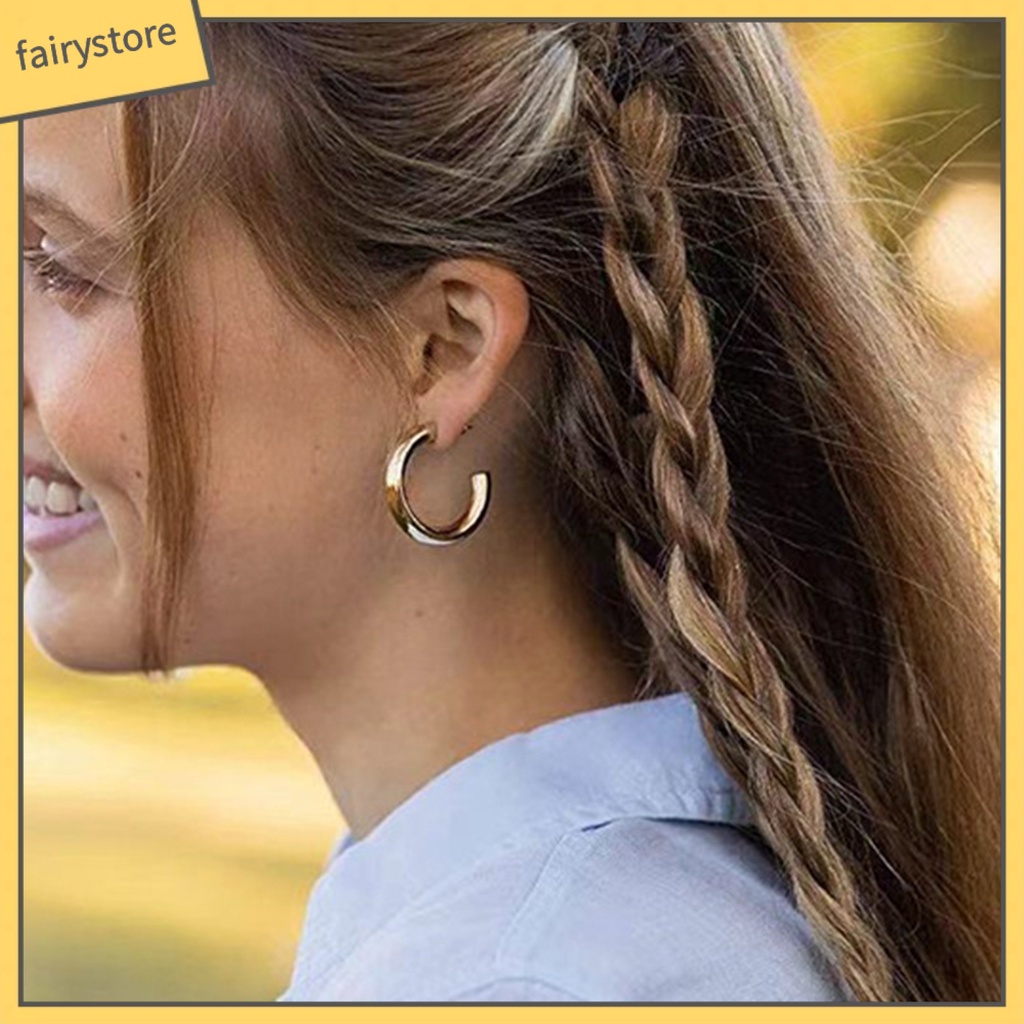 [FRO] 1 Đôi Bông Tai Hình Chữ C Hở Mạ Vàng Bóng Tối Giản Không Gây Dị Ứng Thời Trang