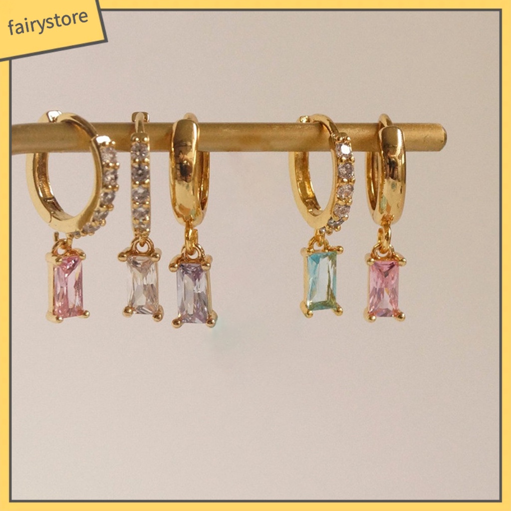 1 Đôi Bông Tai Hình Chữ Nhật Đính Đá Zircon