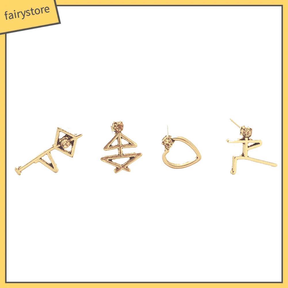 Set 4 Khuyên Tai Mô Hình Người Đính Đá Phong Cách Cổ Điển Dành Cho Nữ