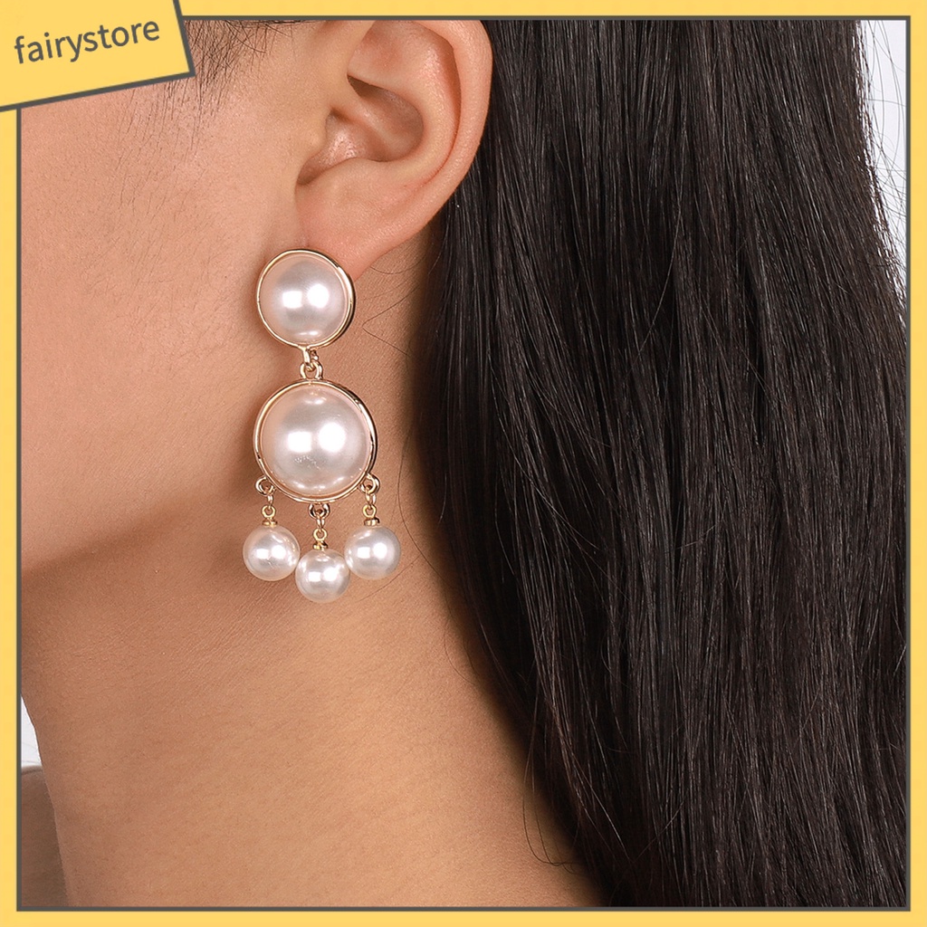 [FRO] 1 Đôi Bông Tai Thả Tua Rua Hình Học Đính Ngọc Trai Nhân Tạo Thanh Lịch Dễ Phối Đồ Trang Sức Cho Nữ