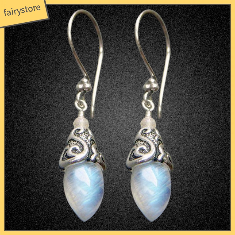 Bông Tai Móc Hình Nón Đính Đá Mặt Trăng Nhân Tạo Phong Cách Retro Thời Trang Cho Nữ