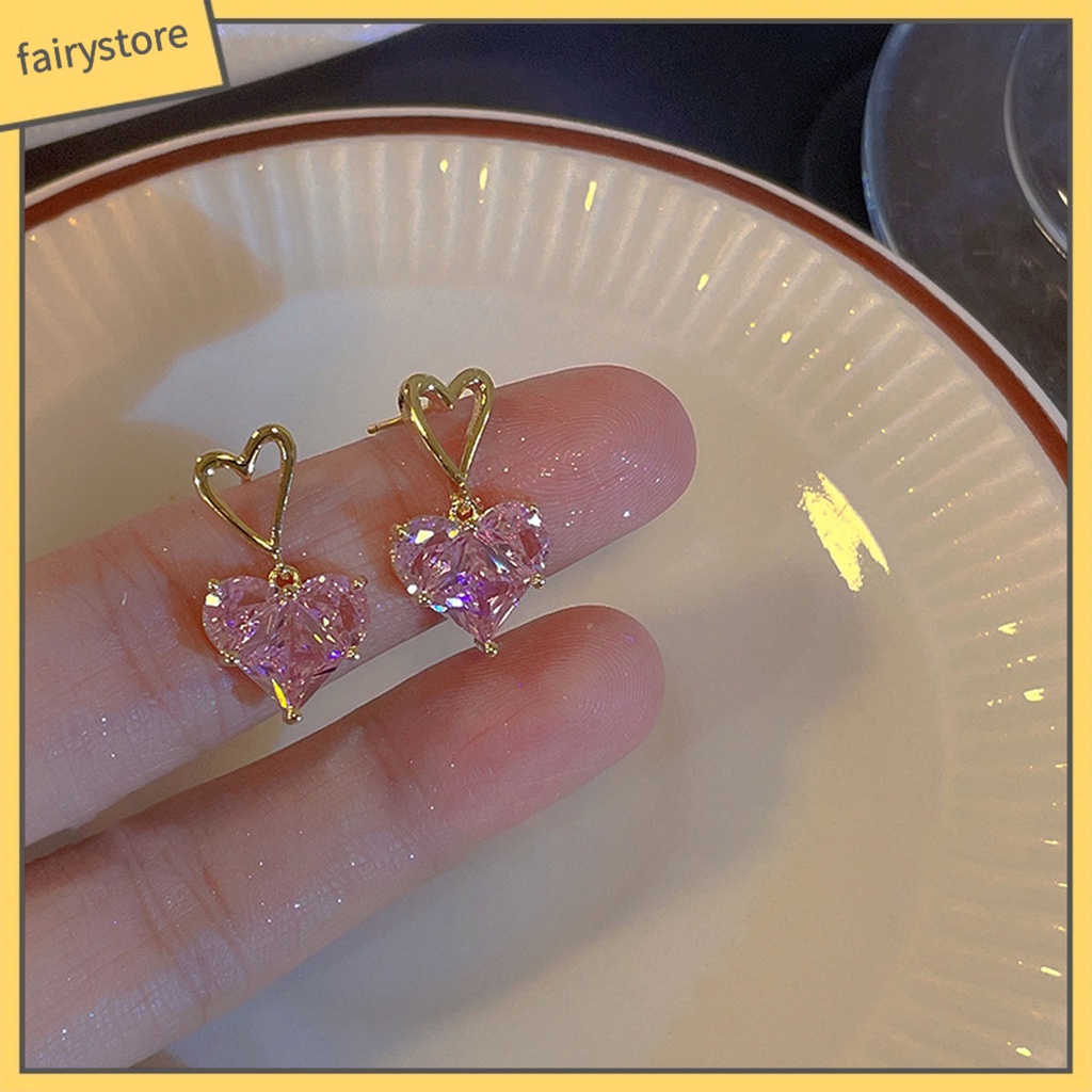 Set 1 / 1 Cặp Bông Tai / Vòng cổ Hình Trái Tim Đính Pha Lê Lấp Lánh Thời Trang Cho Nữ