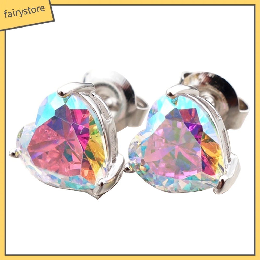 Đôi Bông Tai Hình Trái Tim Đính Đá Thời Trang Cho Nữ