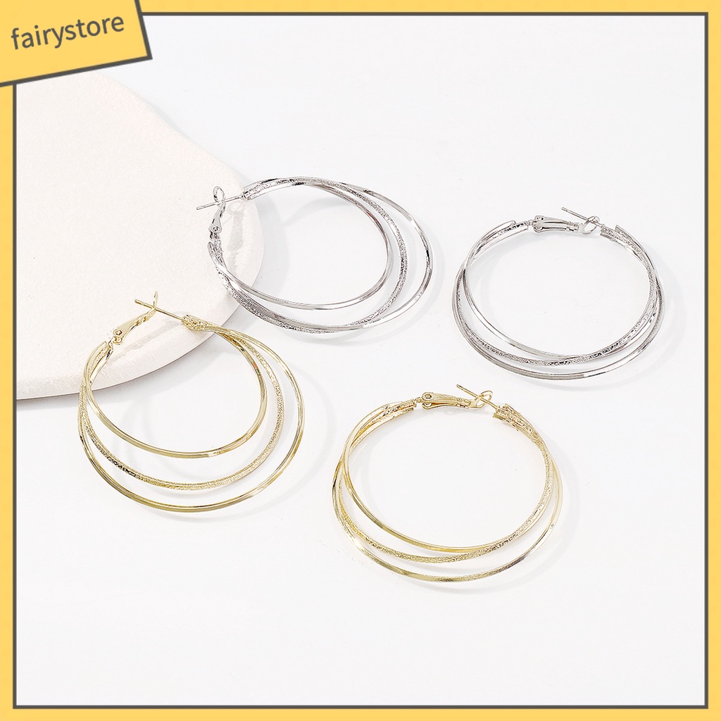 1 Đôi Bông Tai Hình Tròn Lớn Ba Lớp Thời Trang Dành Cho Nữ