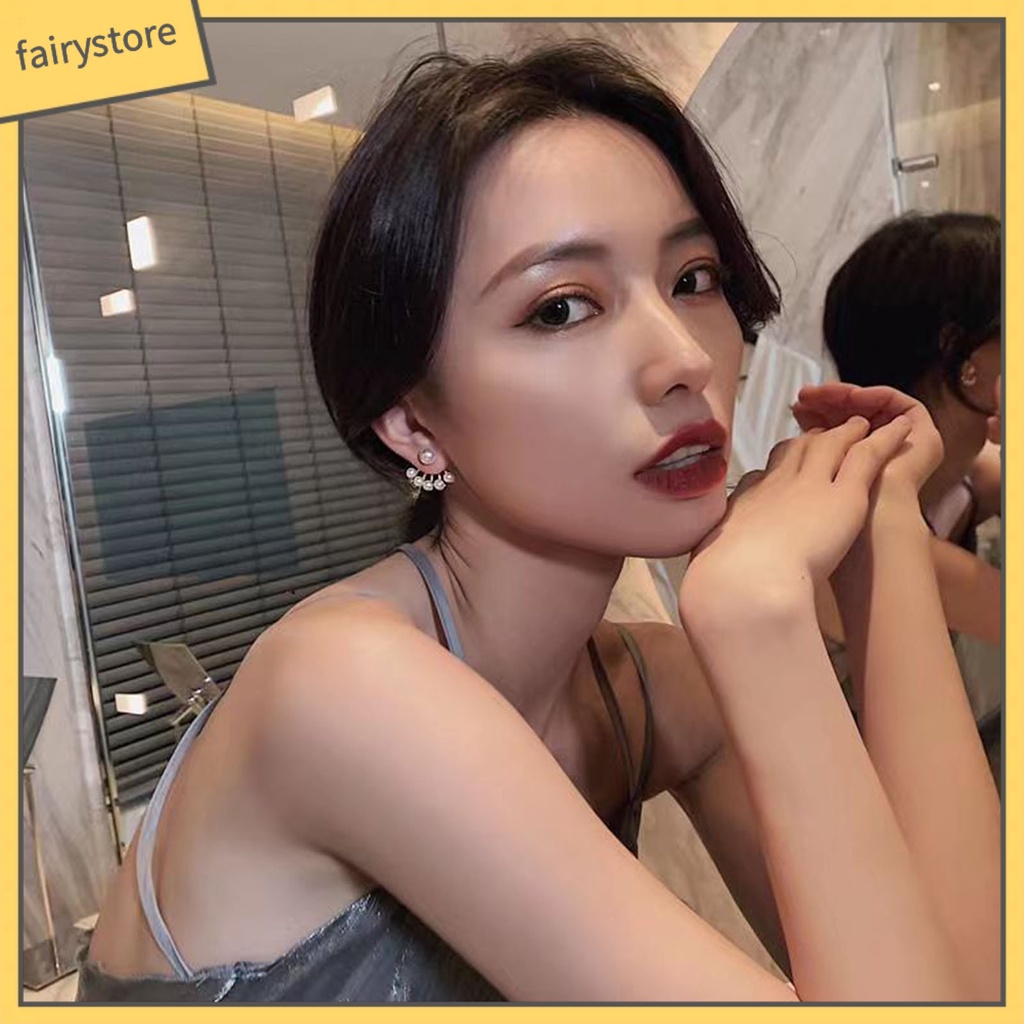 1 Đôi Bông Tai Hình Quạt Đính Ngọc Trai Nhân Tạo Thời Trang