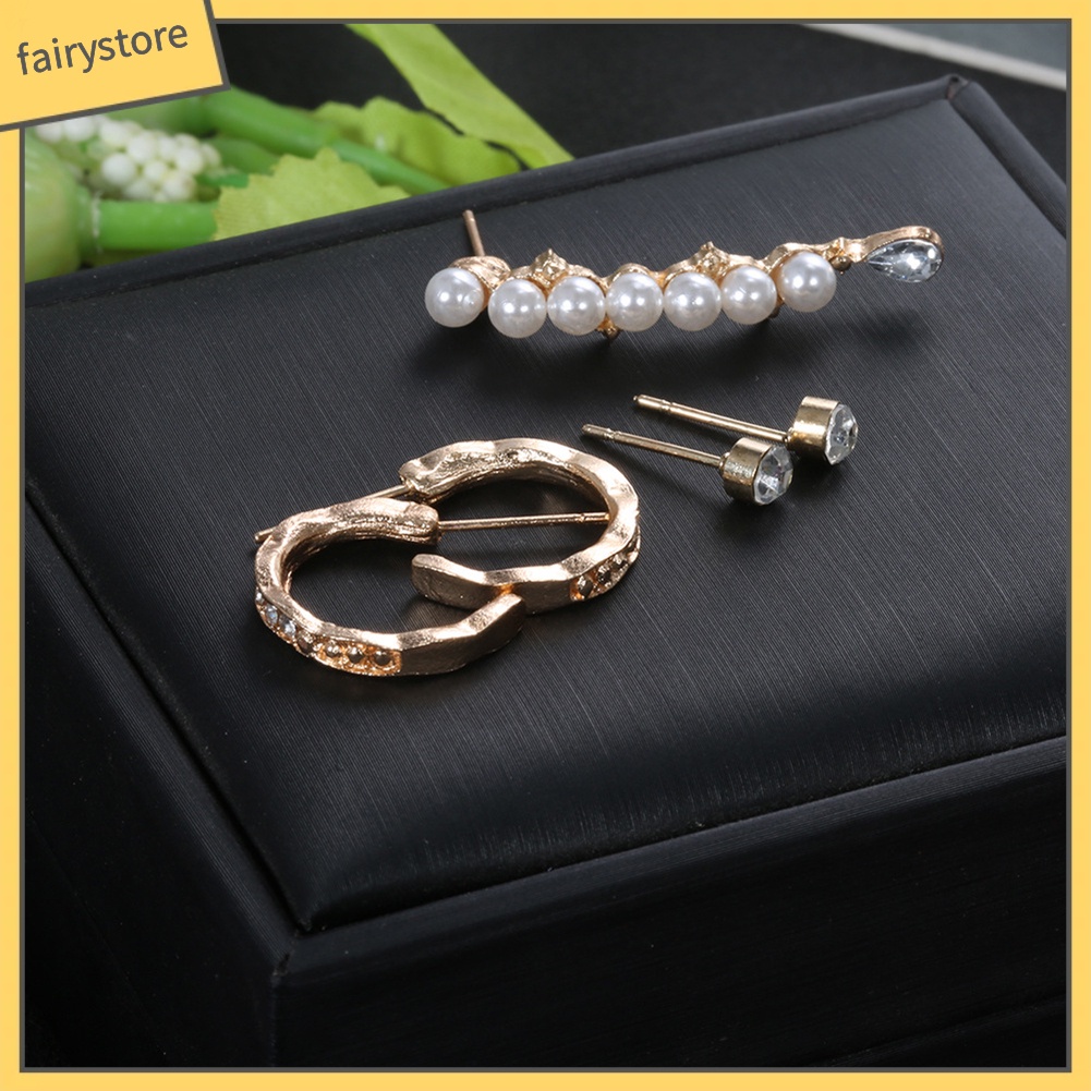 Set 5 Khuyên Tai Đính Đá Ngọc Trai Nhân Tạo Thời Trang