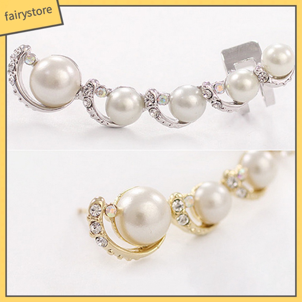 1 Khuyên Kẹp Vành Tai Đính Đá / Ngọc Trai Giả Thời Trang Cho Nữ