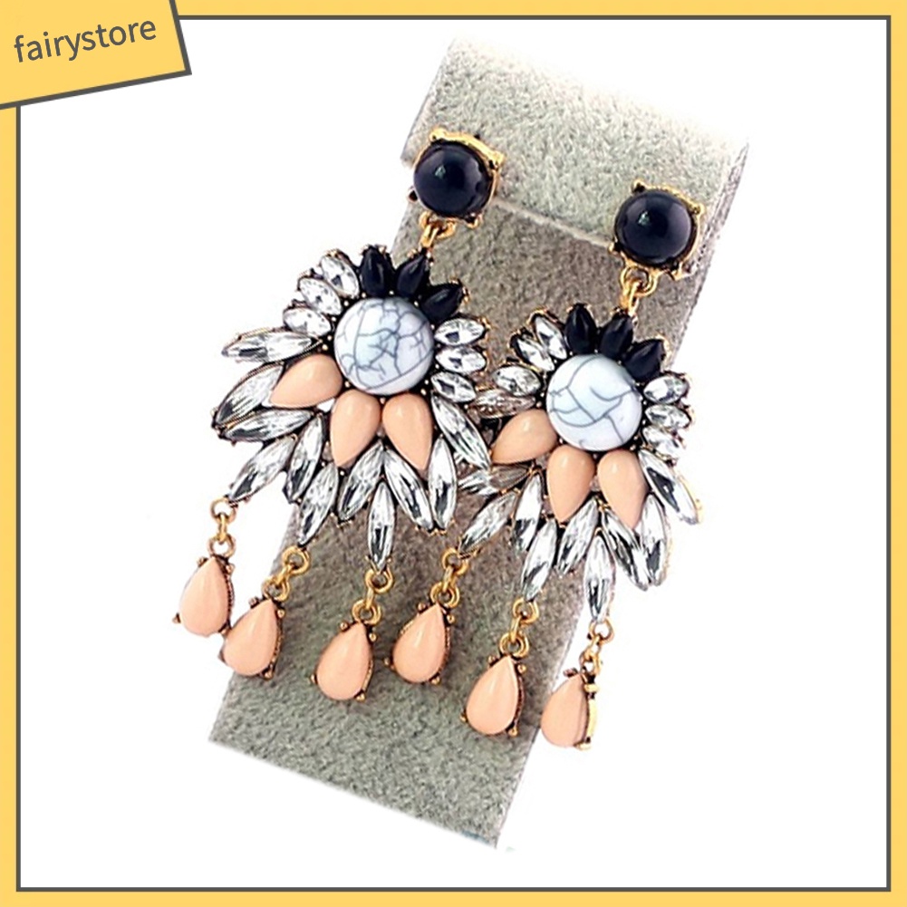 Bông Tai Hình Hoa Đính Đá Phong Cách Retro Dành Cho Nữ