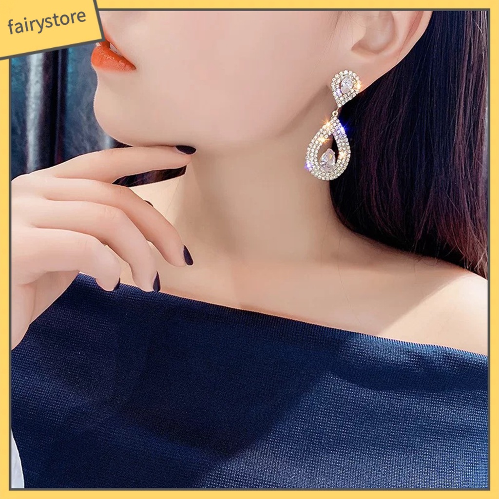 1 Đôi Bông Tai Hình Giọt Nước Đính Đá Lấp Lánh Dành Cho Nữ