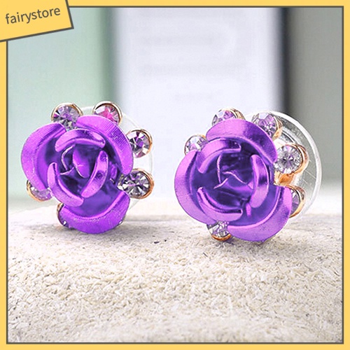 Đôi Khuyên Tai Hình Hoa Hồng Đính Đá Thời Trang Cho Nữ