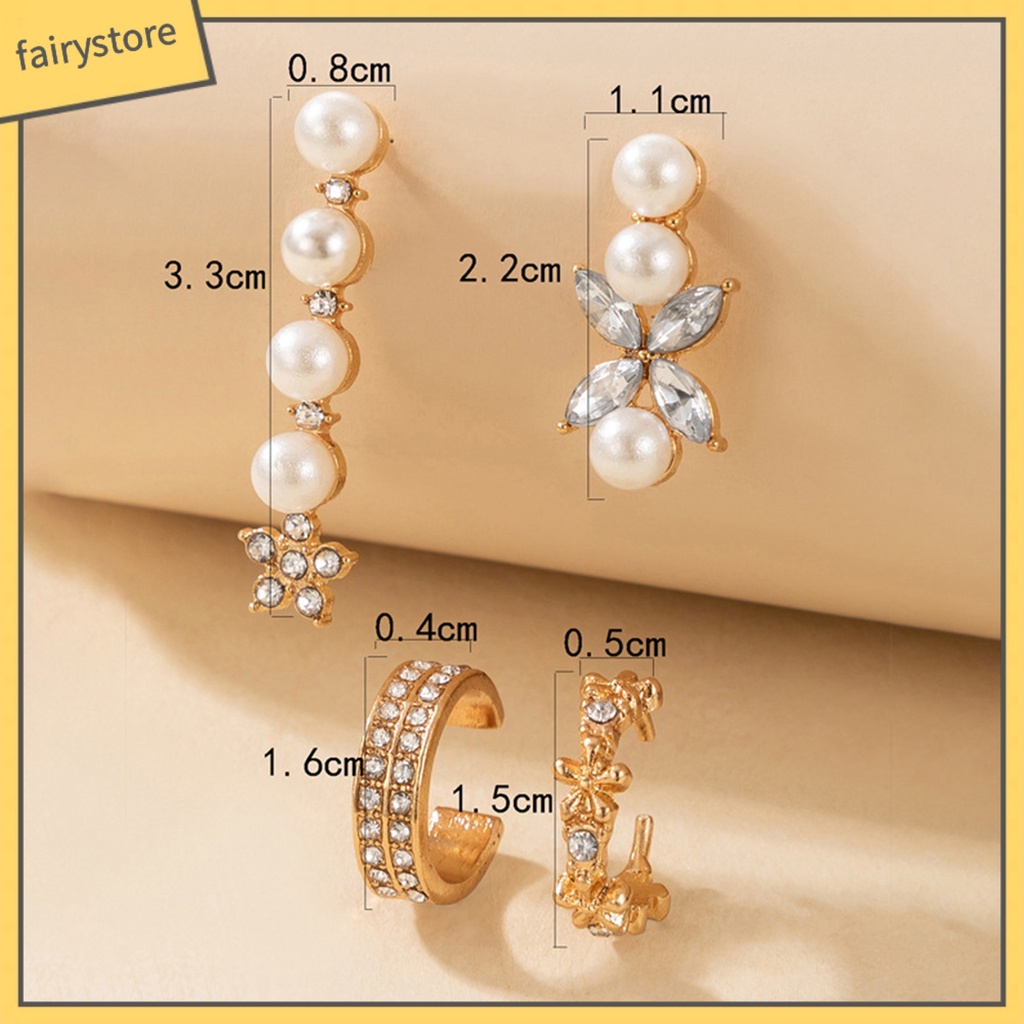 Set 4 Khuyên Tai Hình Bông Hoa Đính Đá Xinh Xắn Dành Cho Nữ