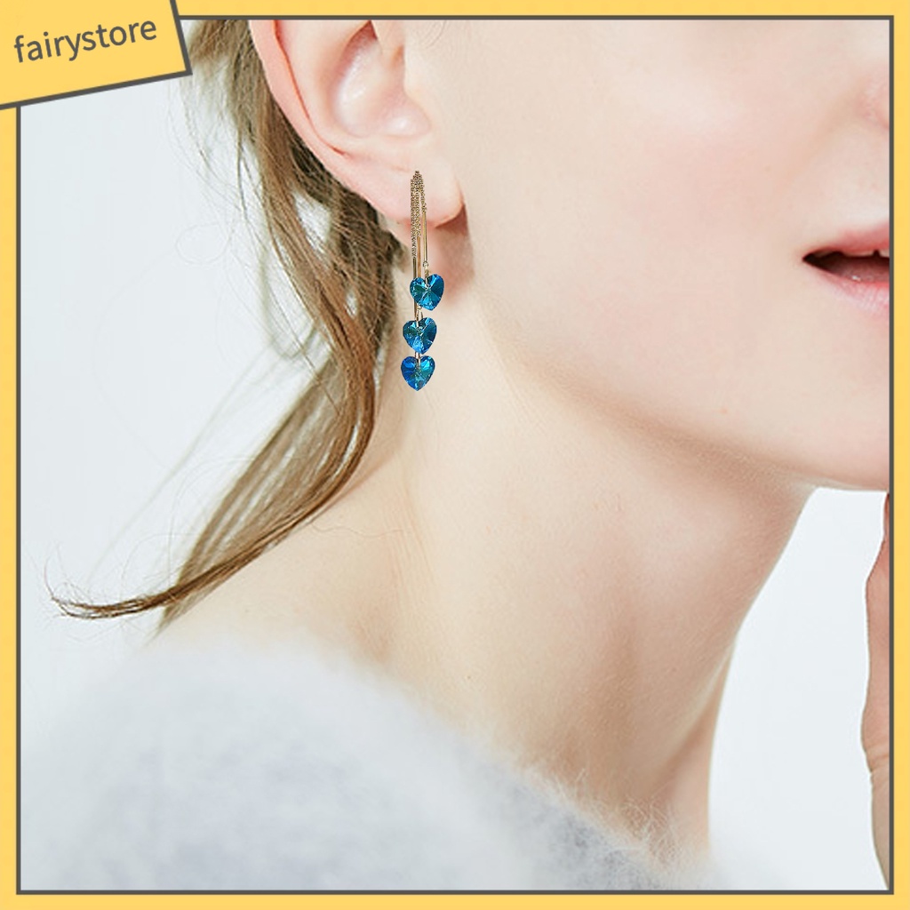 1 Đôi Bông Tai Đính Đá Phối Tua Rua Thời Trang Dành Cho Nữ