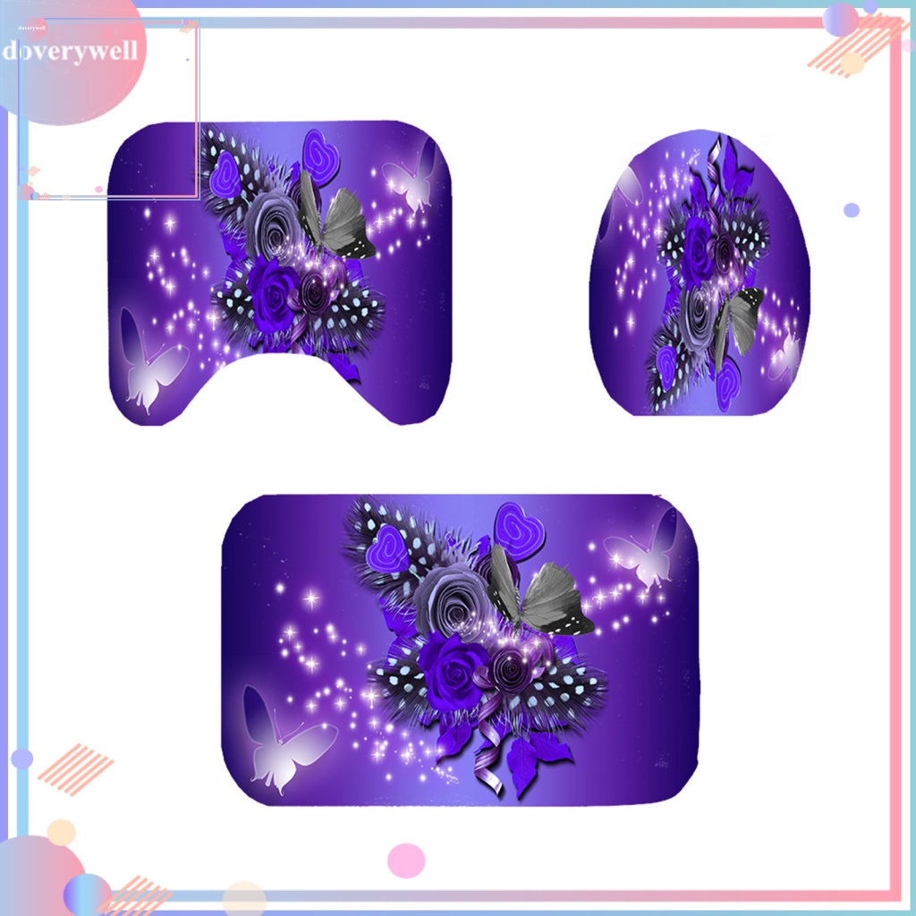 Bộ Rèm Cửa + Thảm Lót Sàn Phòng Tắm Chống Trượt Chống Thấm Nước Họa Tiết Hoa Hồng Và Bướm Xinh Xắn