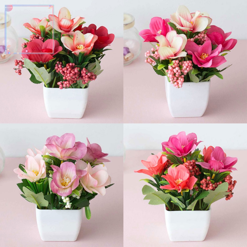 Chậu Hoa Hồng Giả Bằng Nhựa Trang Trí Bàn Tiệc