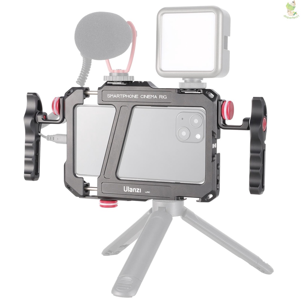 Ulanzi Lino Metal Phone Cage Smartphone Video Rig Aluminum Alloy Dual Handles with 1/4 Inch Screw Holes Cold Shoe Mount    Came-6.5