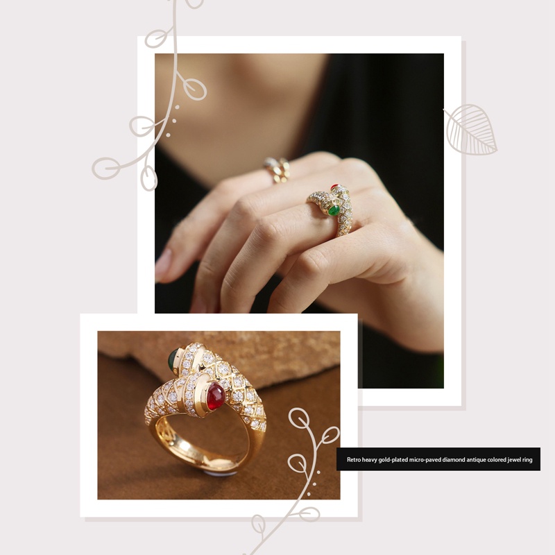 Ygt Nhẫn Thời Trung Cổ Màu Vàng / Đỏ / Xanh Lá Phong Cách Retro Dành Cho Nữ