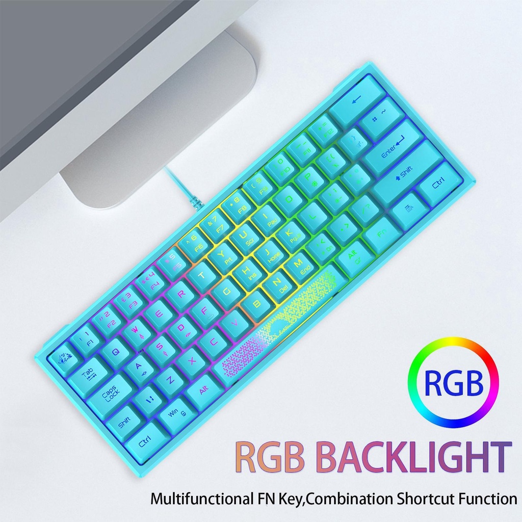 Bàn Phím Chơi Game 62 Phím 60% Có Đèn Nền Đen