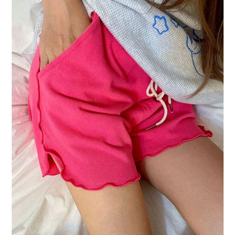 Quần Short Thể Thao Lưng Cao Ống Rộng Phối Ren Thời Trang Xuân Hè Cho Nữ Từ 1-150kg