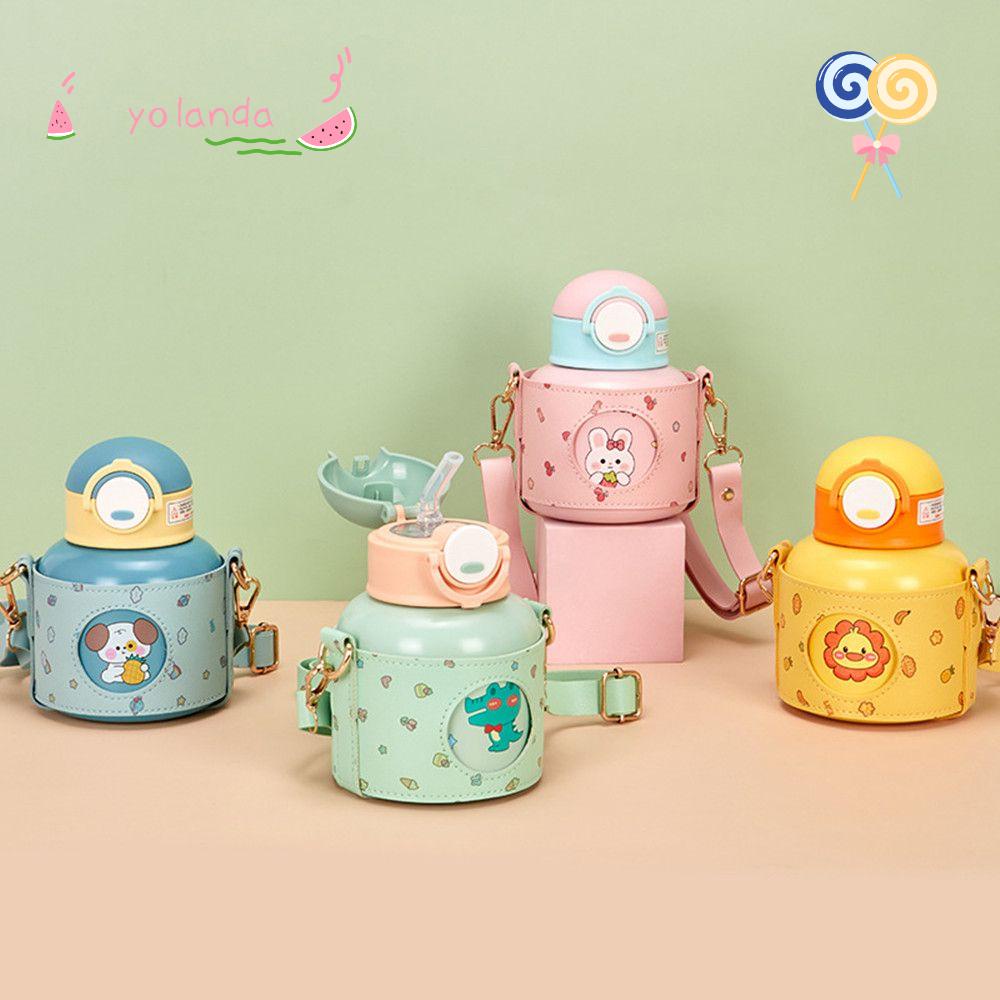 Bình Nước Giữ Nhiệt 600ml Bằng Thép Không Gỉ Có Ống Hút Và Dây Đeo