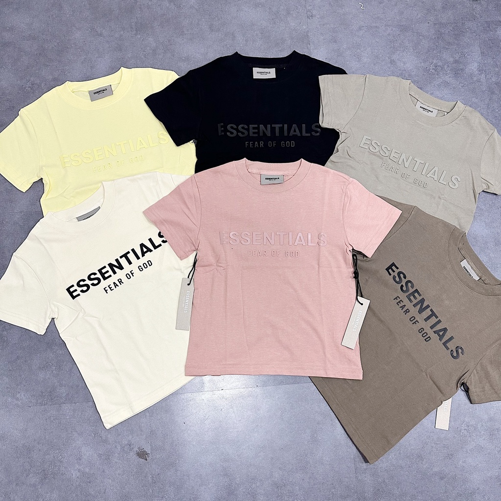 Áo thun tee KID có chữ Silicon 3D ESSENTIALS Fear Of God trước ngực dành cho trẻ em 80-140cm 10-37kg
