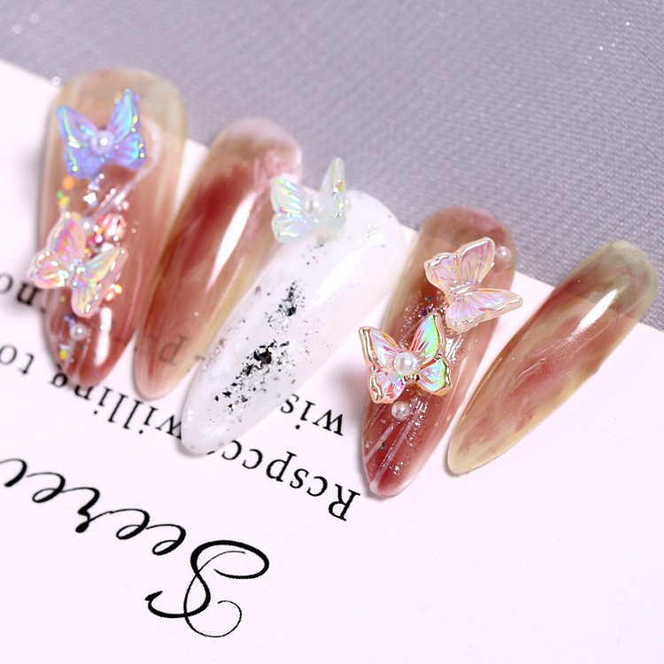 Bộ 50 Charm hình bướm Phụ Kiện Trang Trí Móng Tay Nail 3D Nhiều Màu Dễ Thương | Gấu Charm