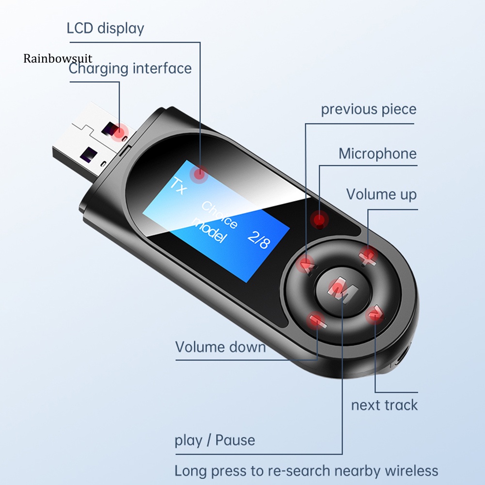 Bộ Chuyển Đổi Âm Thanh USB Bluetooth 5.0 2 Trong 1 Màn Hình LCD
