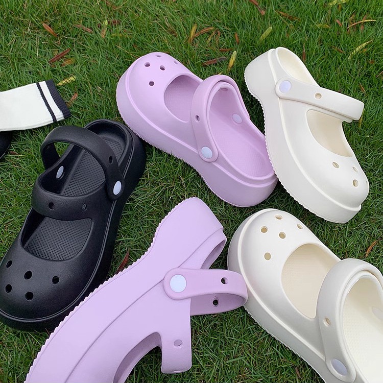 Duoya Tóc Thẳng ~ [Hàng Có Sẵn] [Hàng Có Sẵn] Kem Waffle●Dép Bít Mũi Chống Trượt Thiết Kế Đục Lỗ Thời Trang Mùa Hè Cho Nữ