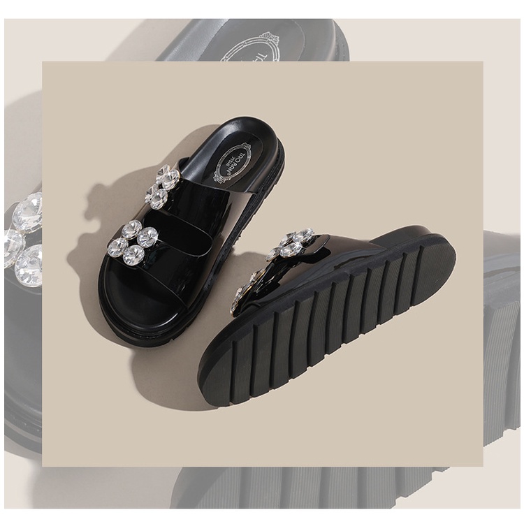 Sandal Một Dây Đế Dày Đính Đá Thoải Mái Thời Trang Mùa Hè 2023 Phong Cách Mới Cho Nữ