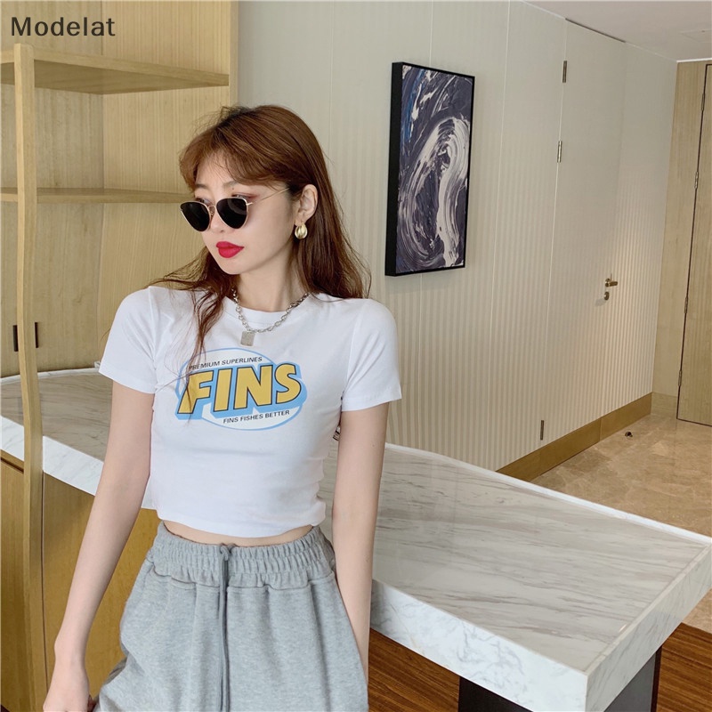 Áo Thun Croptop Tay Ngắn Cổ Tròn In Chữ Phong Cách Retro Mỹ Thời Trang Mùa Hè Cho Nữ