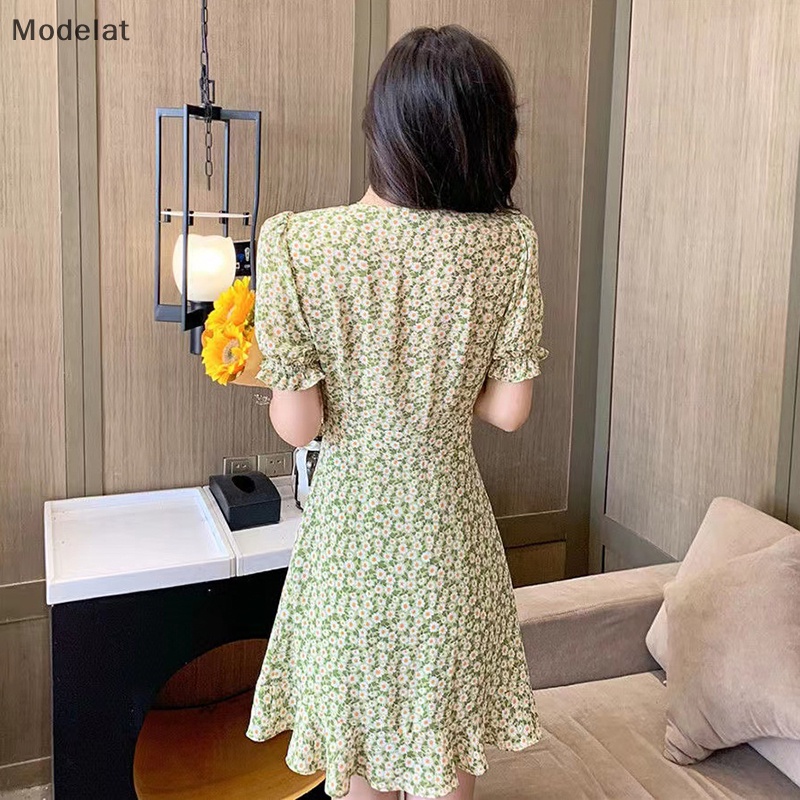 Đầm Mini Tay Ngắn Cổ Chữ V In Họa Tiết Hoa Thời Trang Đi Biển Cho Nữ